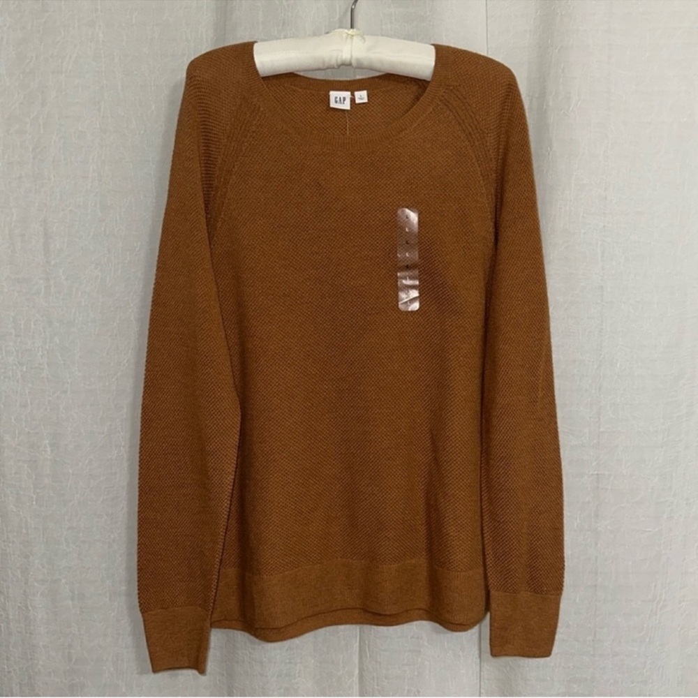 GAP L Ginger Brown High Low Crewneck Raglan Sleeve Knit Pullover Sweater
